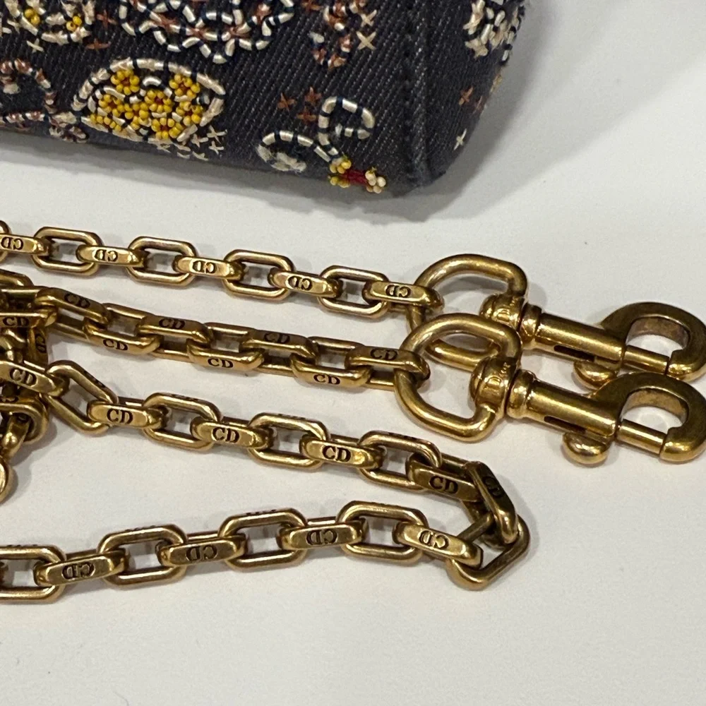 LADY DIOR DENIM ALL HAND STUDDED AND STITCHED with beautiful gold hardware SMALL - Picture 8 of 10